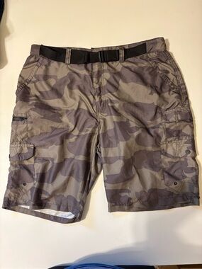 Men's Gray Camo Cargo Shorts with Web Belt